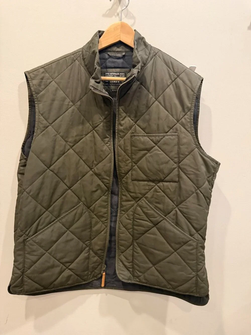 J.Crew Quilted Vest — Men's XL, Olive